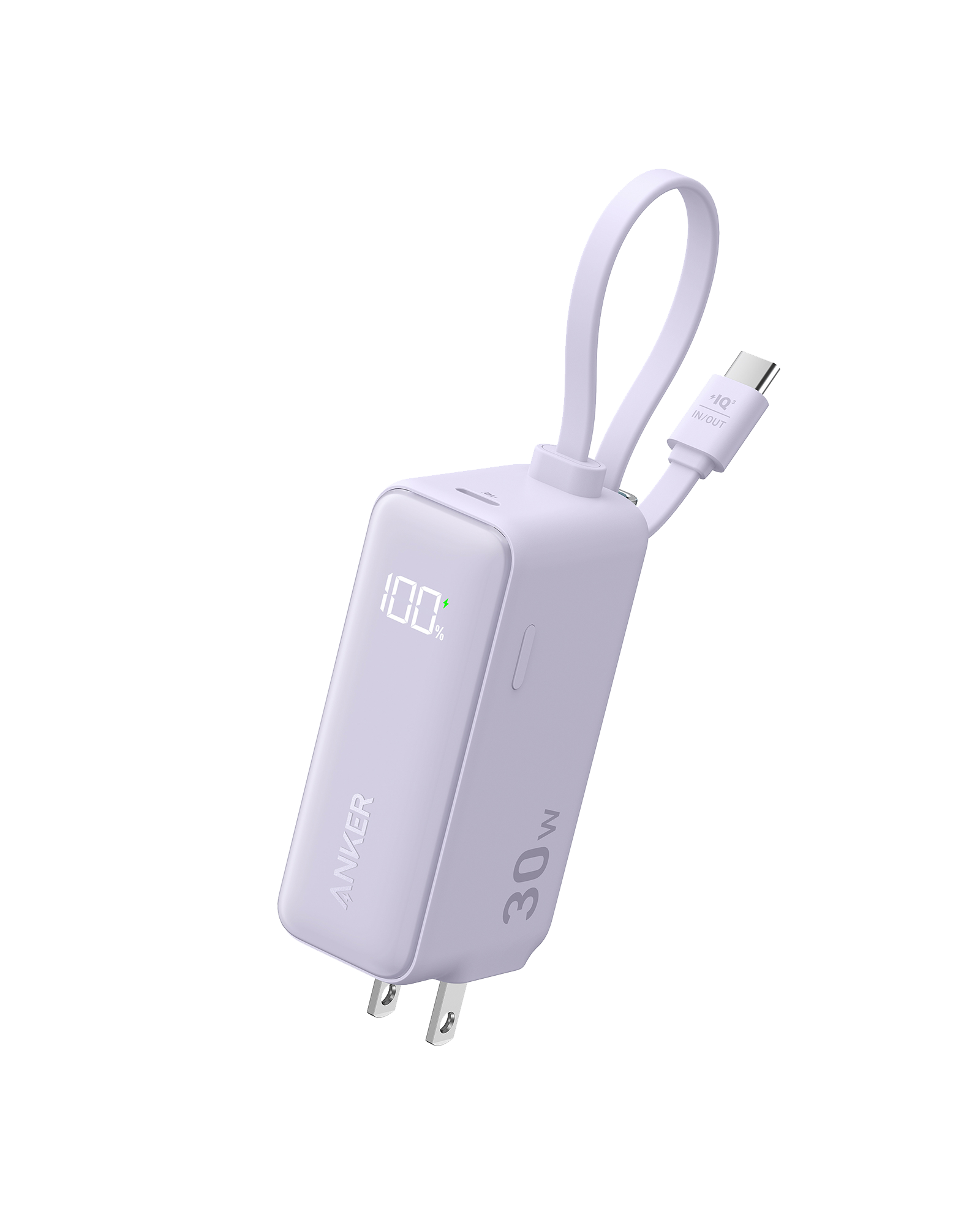 Anker Power Bank (30W, 5k, Fusion, Built-In USB-C Cable) M9 Lilac Purple