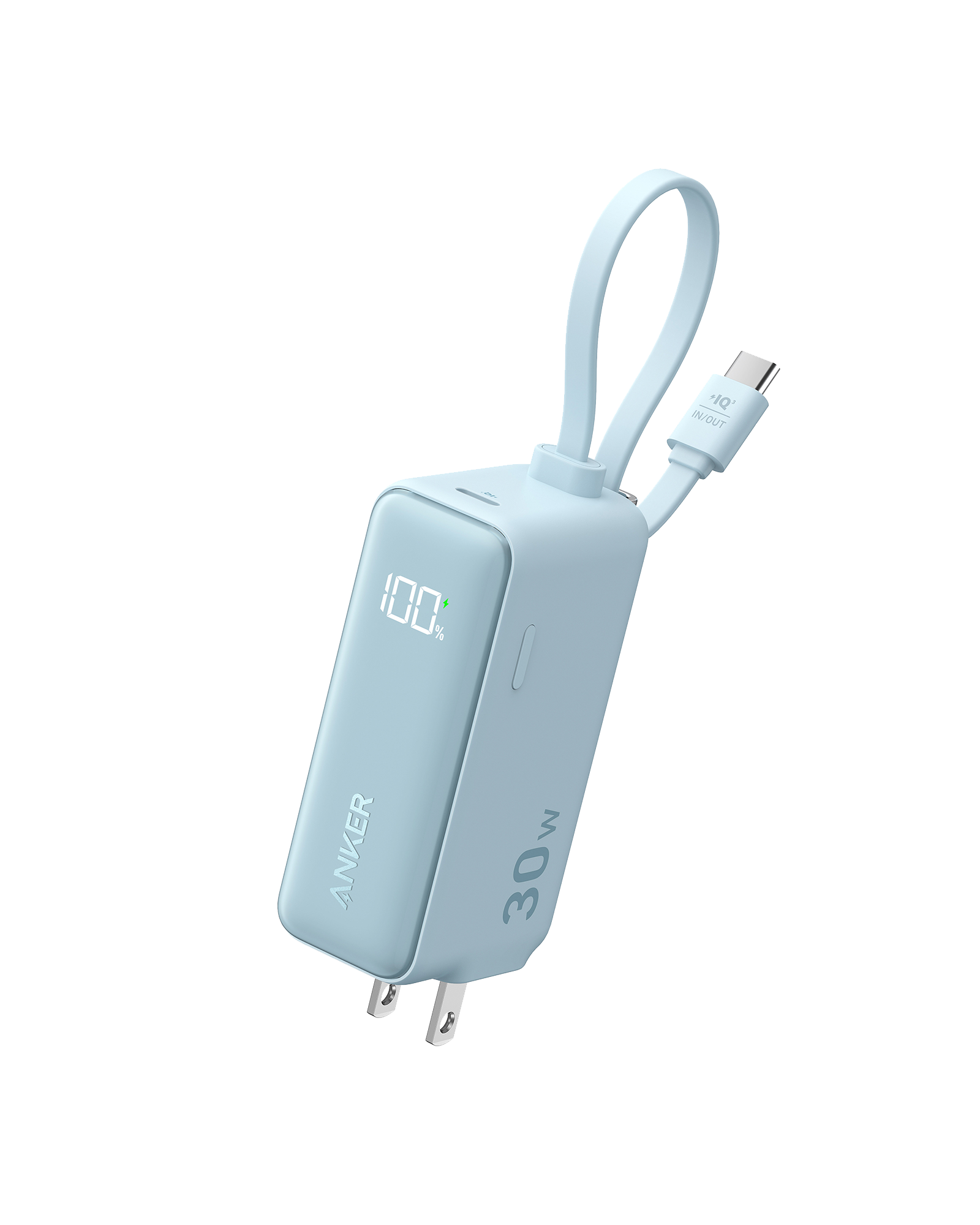 Anker Power Bank (30W, 5k, Fusion, Built-In USB-C Cable) M9 Baby Blue