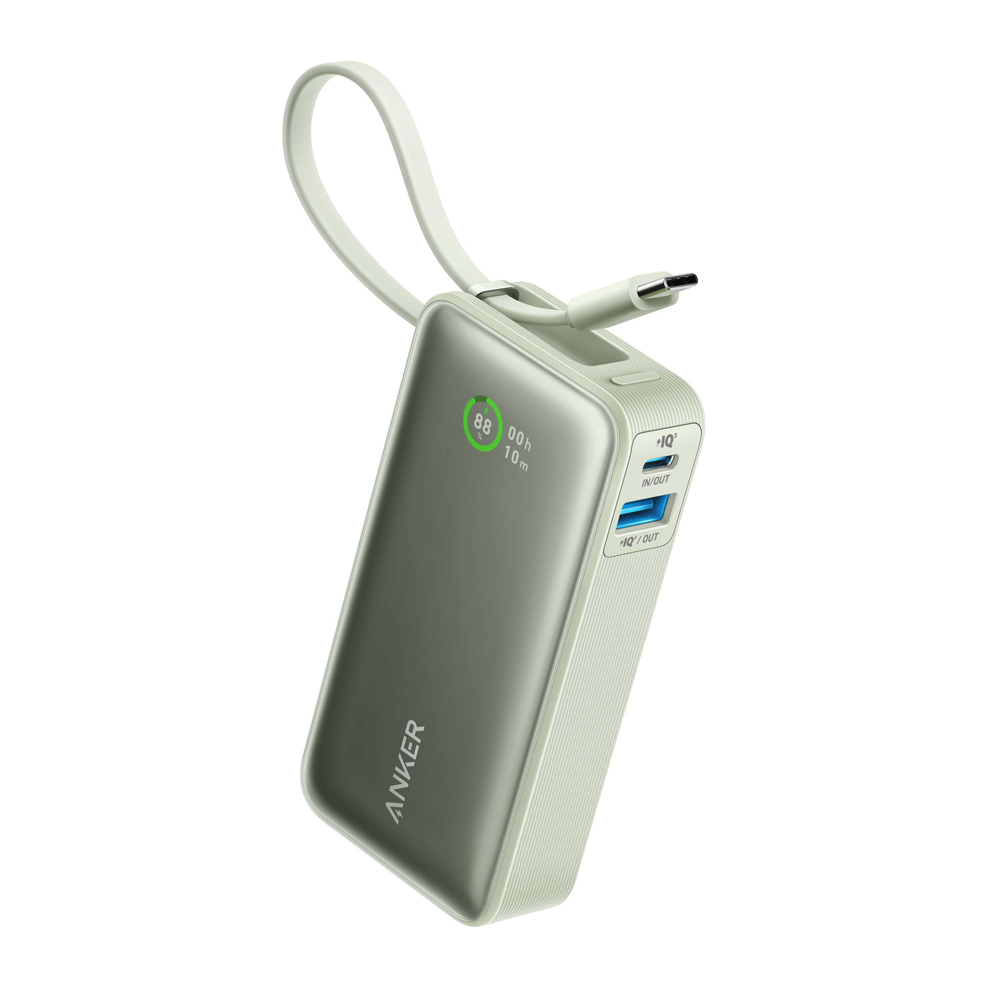 Anker Nano Power Bank (30W, Built-In USB-C Cable) I9 Natural Green