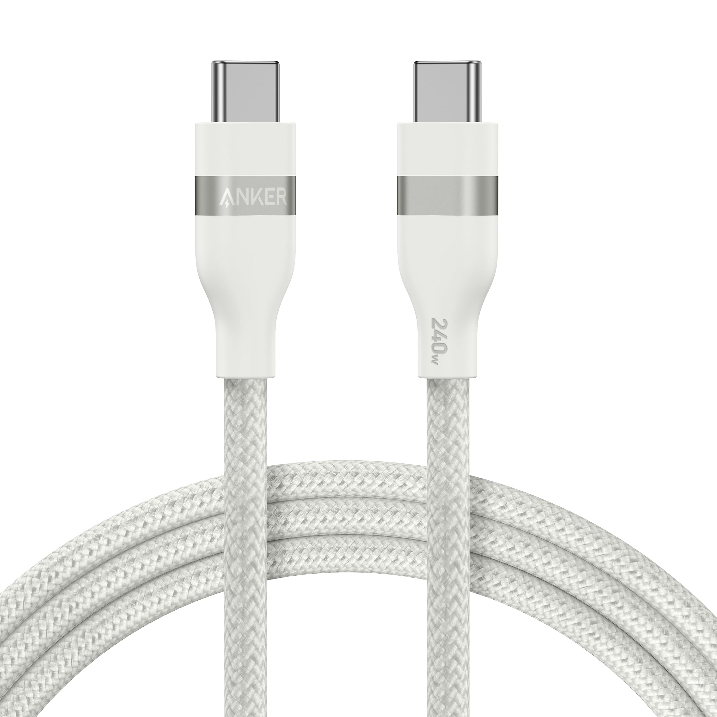 Anker USB-C to USB-C Cable (3 ft / 6 ft, 240W, Upcycled-Braided) K7 6 ft / White