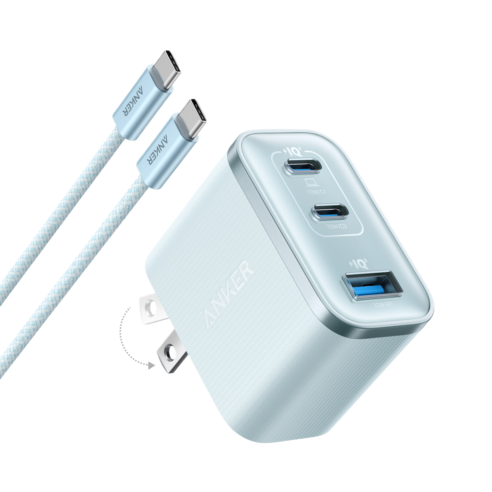 Anker Nano Charger (70W, 3 Ports) B2 Teal Oasis
