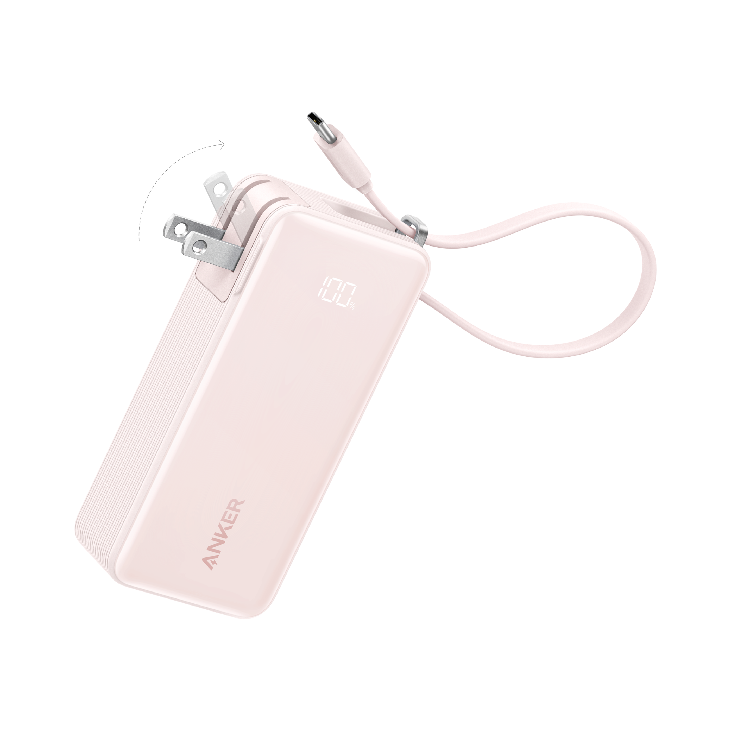 Anker Power Bank (10K, Fusion, Built-In Cable) I6 Built-In USB-C Cable / Pastel Pink