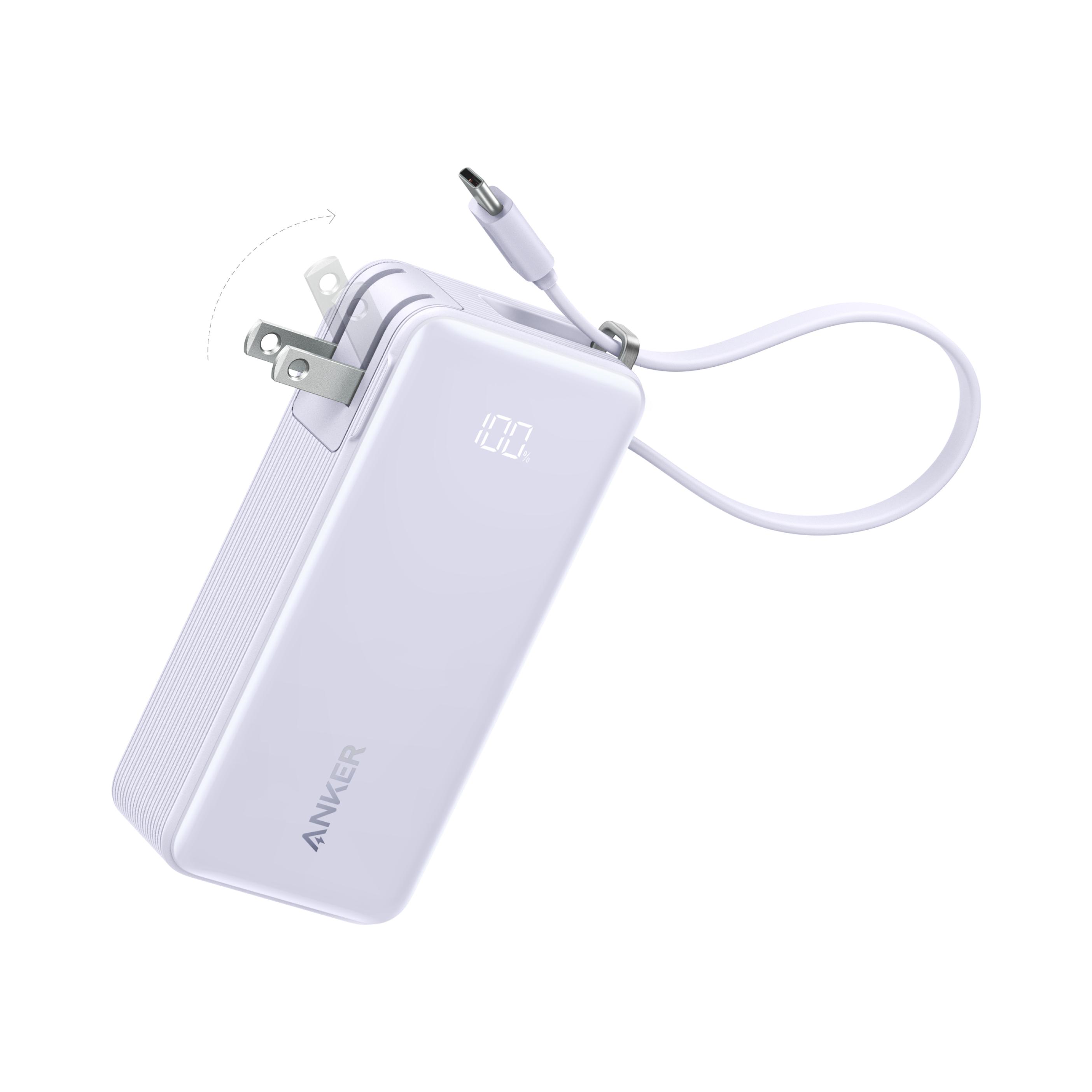 Anker Power Bank (10K, Fusion, Built-In Cable) I6 Built-In USB-C Cable / Lilac Purple