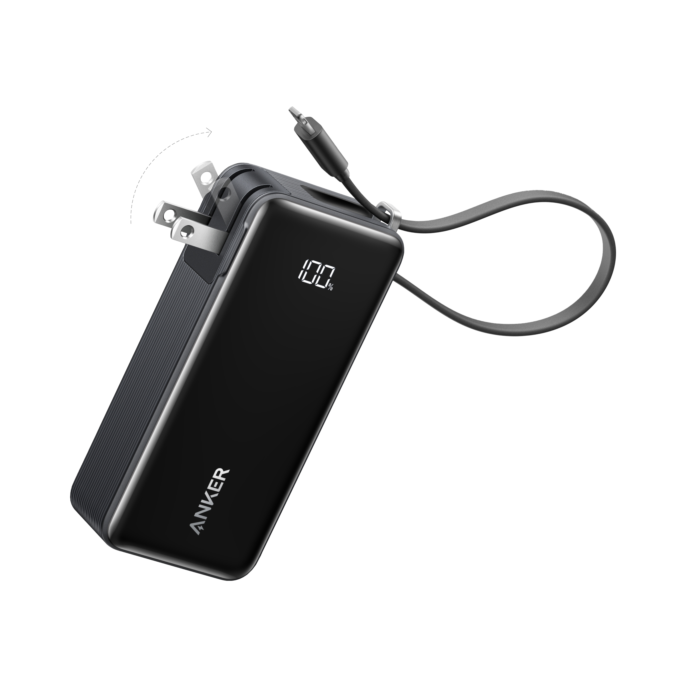 Anker Power Bank (10K, Fusion, Built-In Cable) I6 Built-In Lightning Cable / Truffle Black