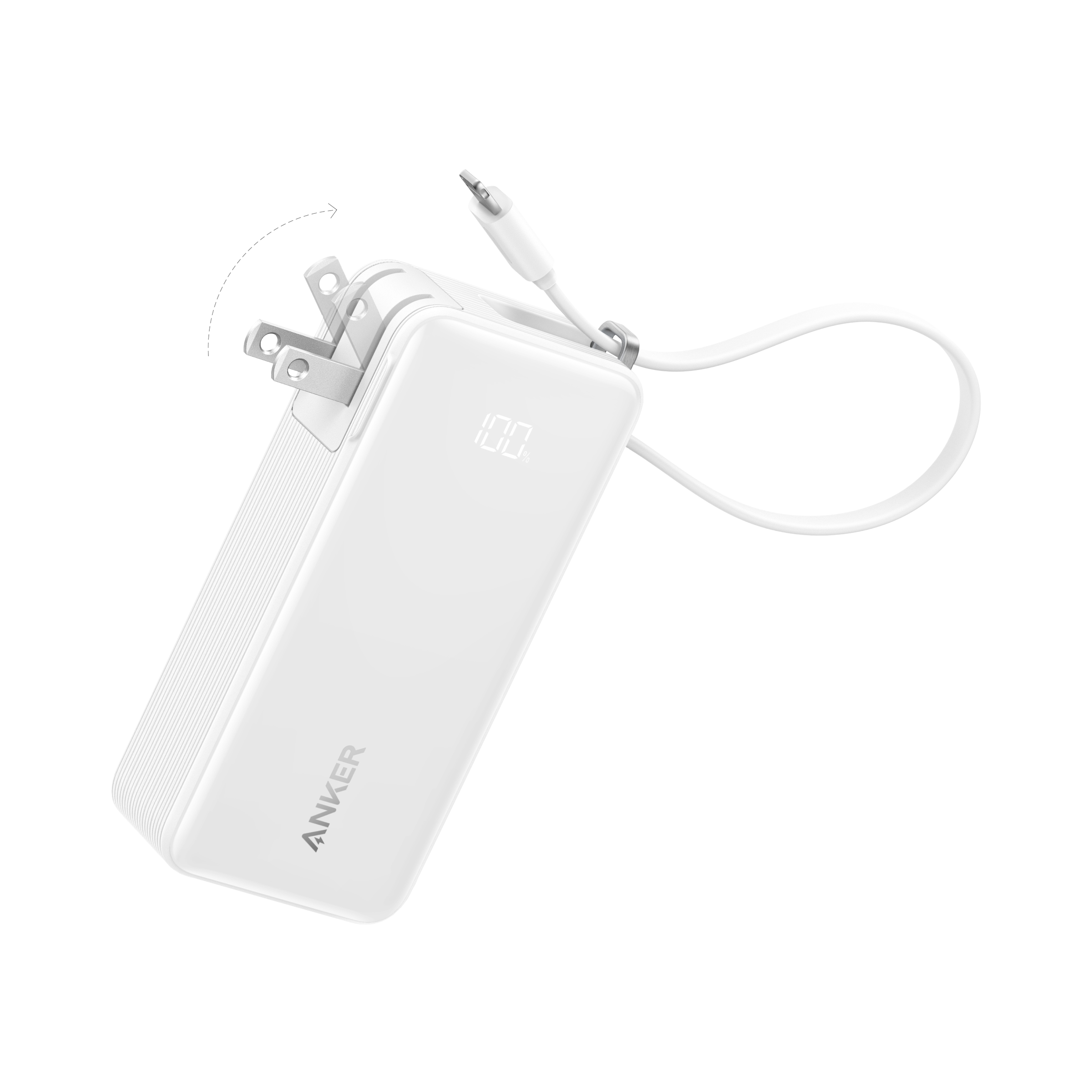 Anker Power Bank (10K, Fusion, Built-In Cable) I6 Built-In Lightning Cable / Classic White