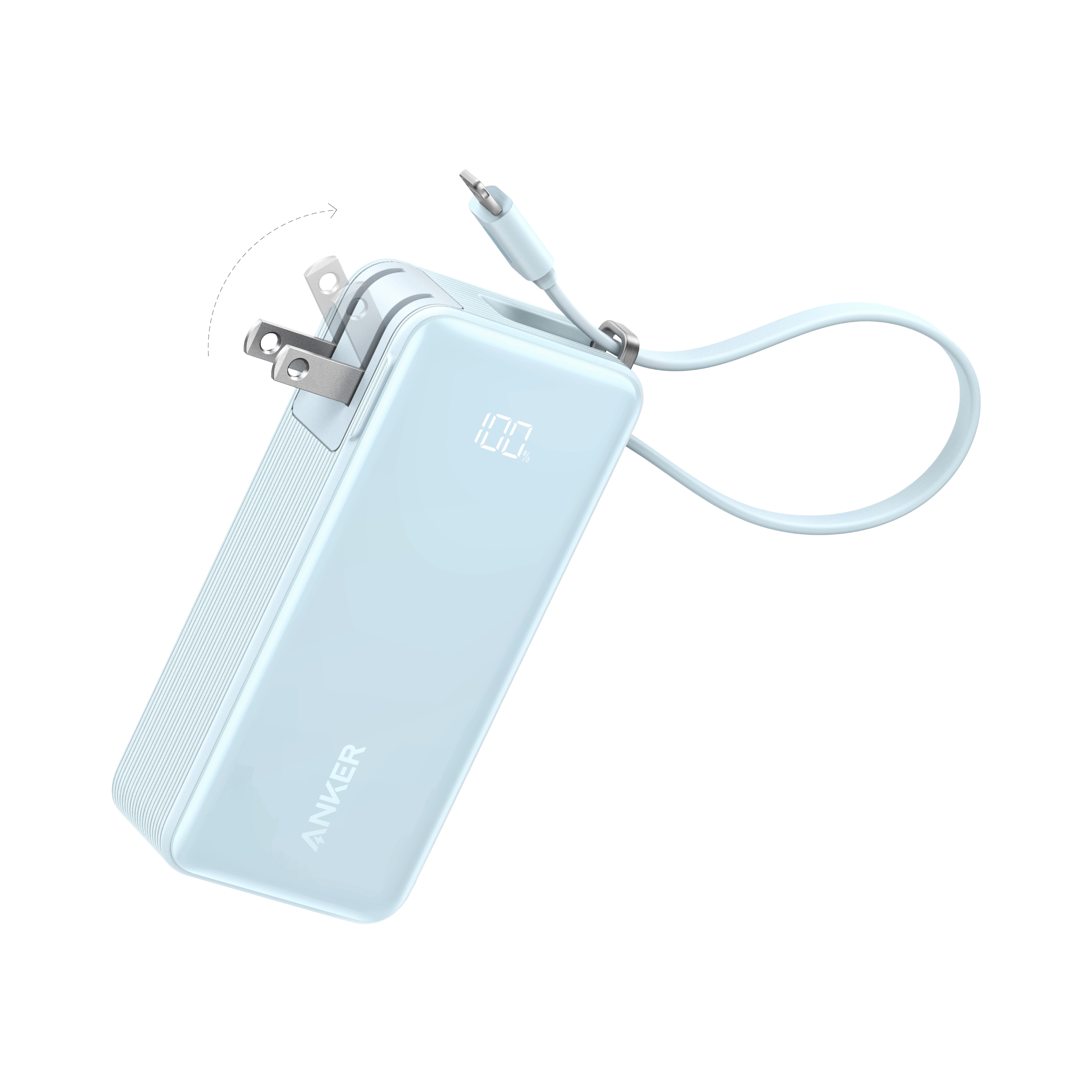 Anker Power Bank (10K, Fusion, Built-In Cable) I6 Built-In Lightning Cable / Ice Lake Blue