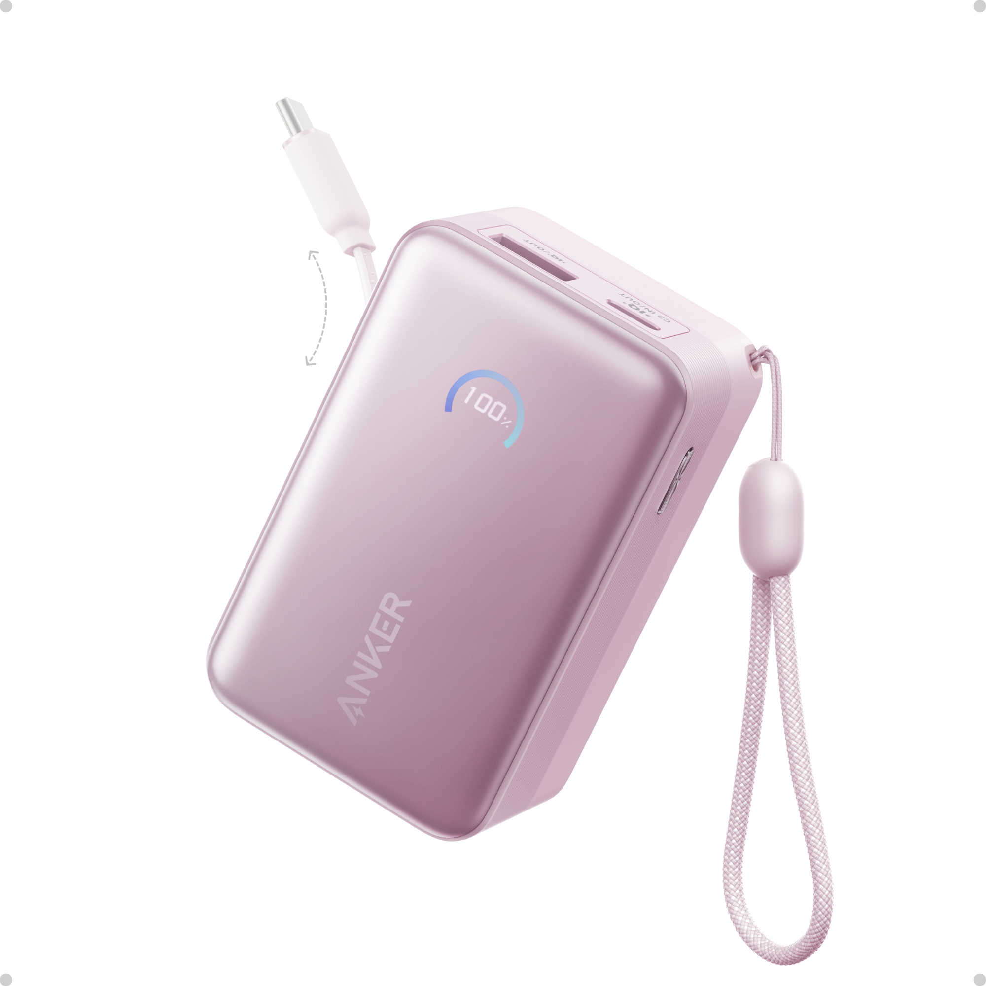 Anker Nano Power Bank (10K, 45W, Built-In Retractable USB-C Cable) N9 Pink Aura