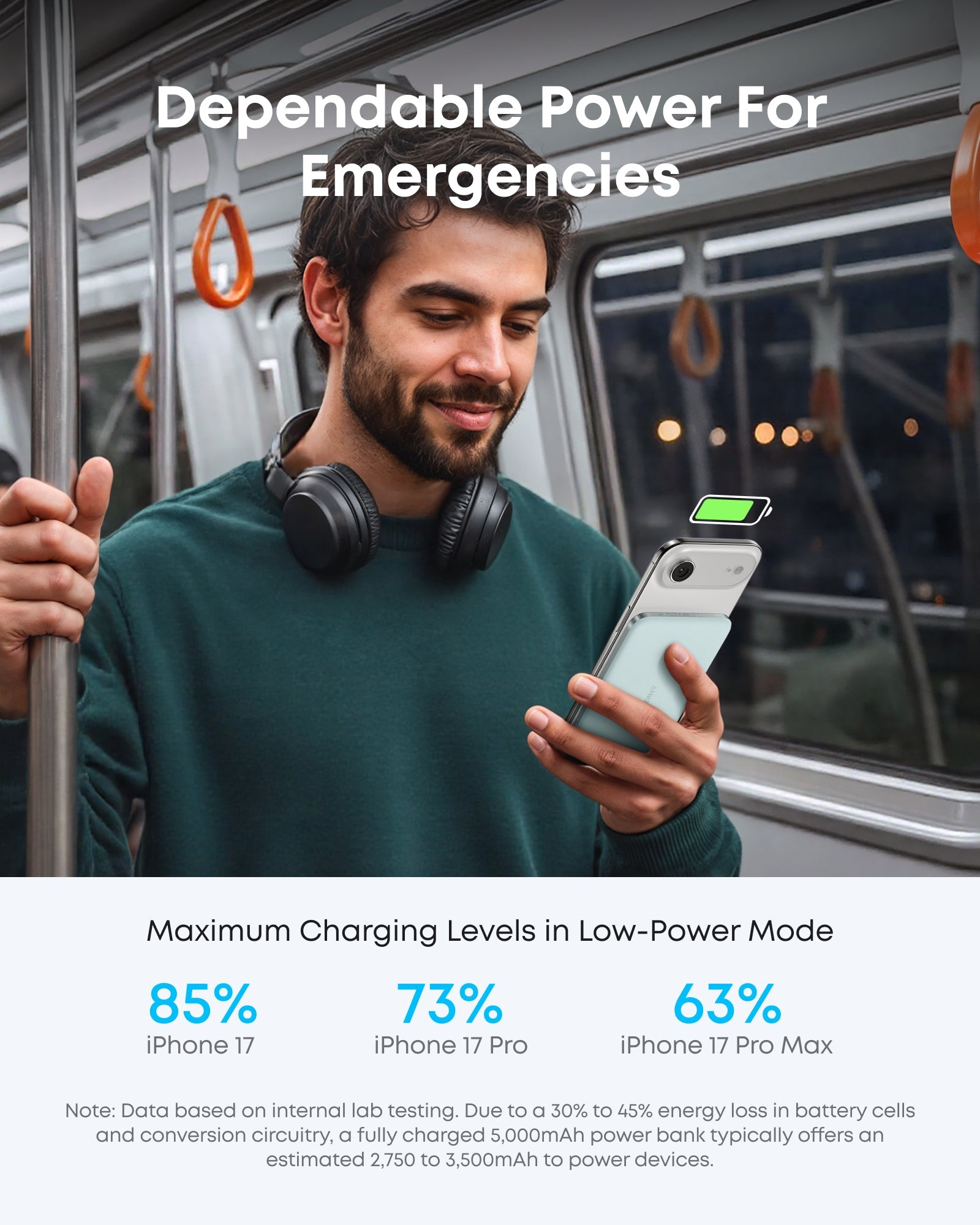Anker power bank with iPhone 17 for dependable emergency charging