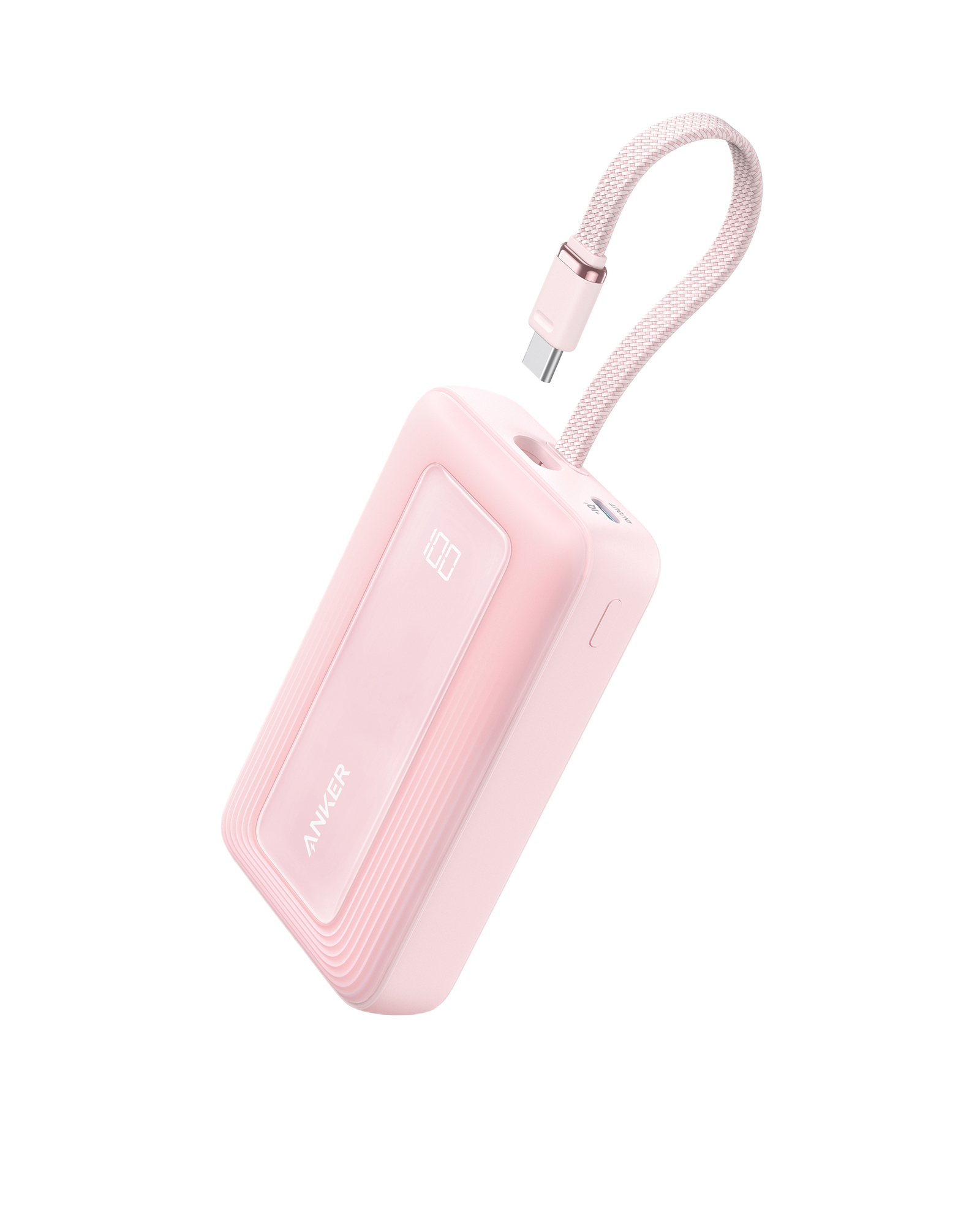Anker Zolo Power Bank (10K, 30W) with a 5.4-inch (13.7 cm) built-in USB-C cable. N0 Coral Pink