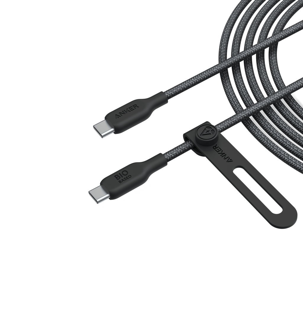 Anker with black USB-C bio-based cable for fast charging