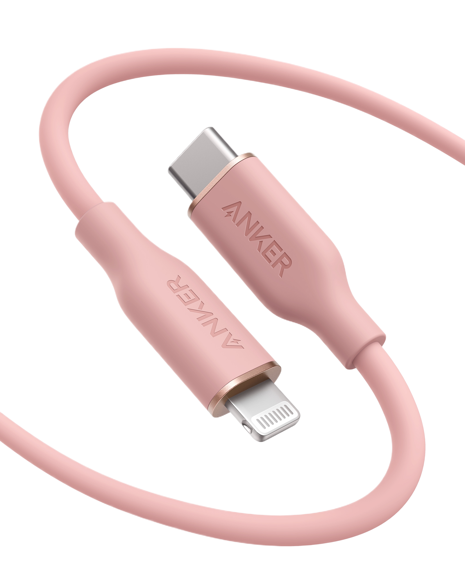 Anker 641 USB-C to Lightning Cable (Flow, 3 ft Silicone) R0 6ft / Coral Pink