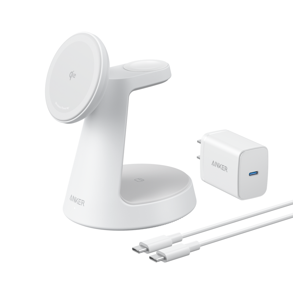 Anker with wireless charging stand and USB-C cable for quick setup.