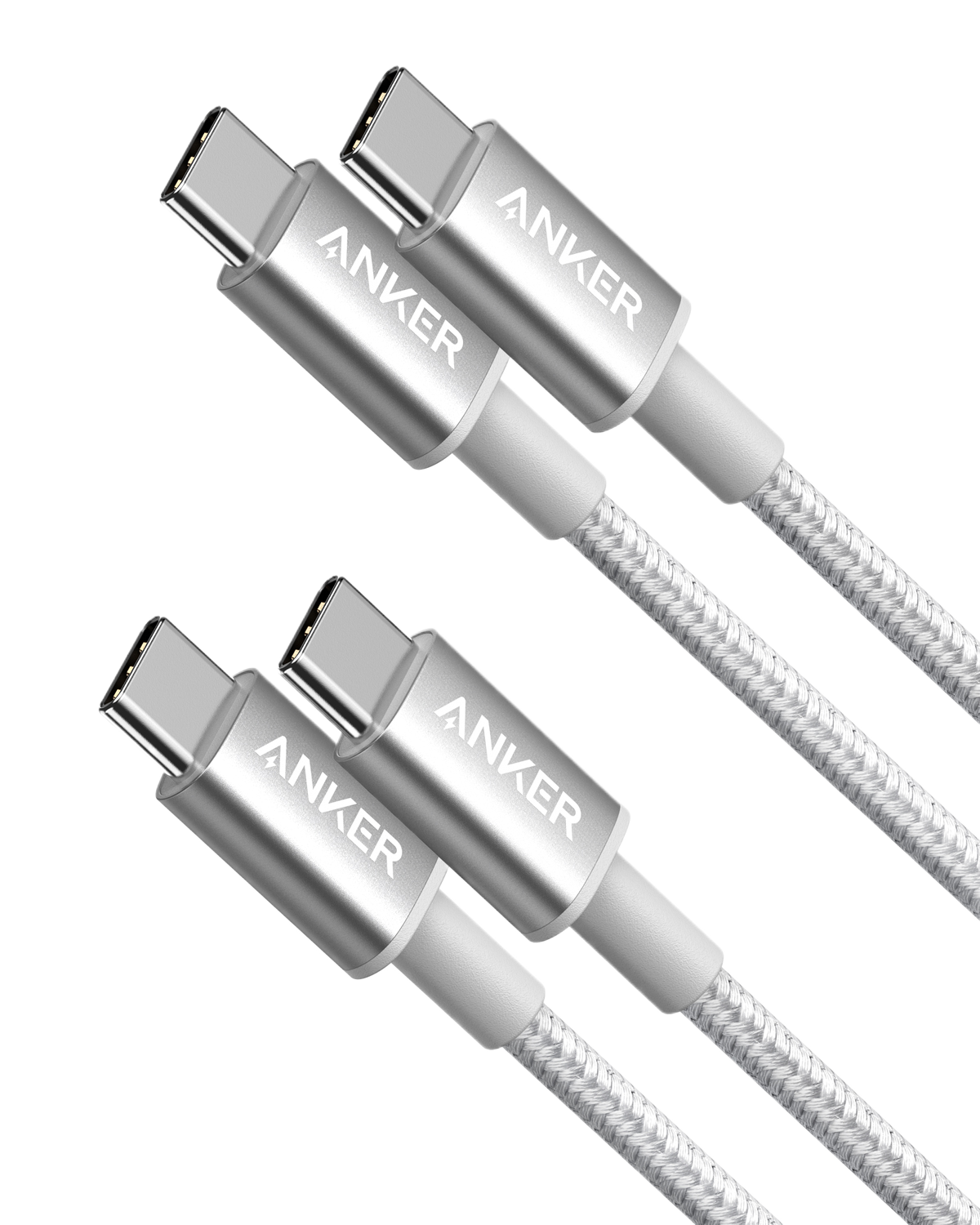 2-Pack New Nylon USB C to USB C Cable (3.3ft 60W) M1 Silver