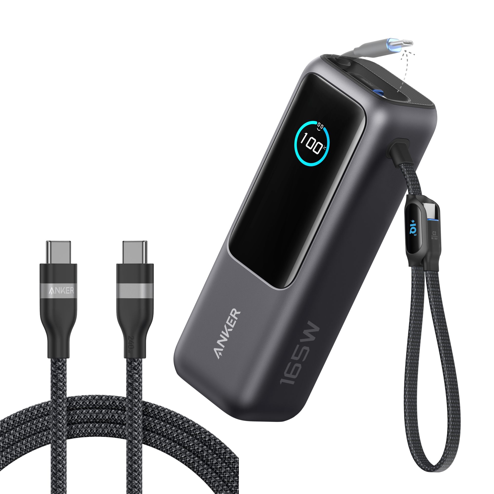 Anker Laptop Power Bank (25K, 165W, Built-In and Retractable Cables) U9 Space Black / Power Bank + 6ft Cable
