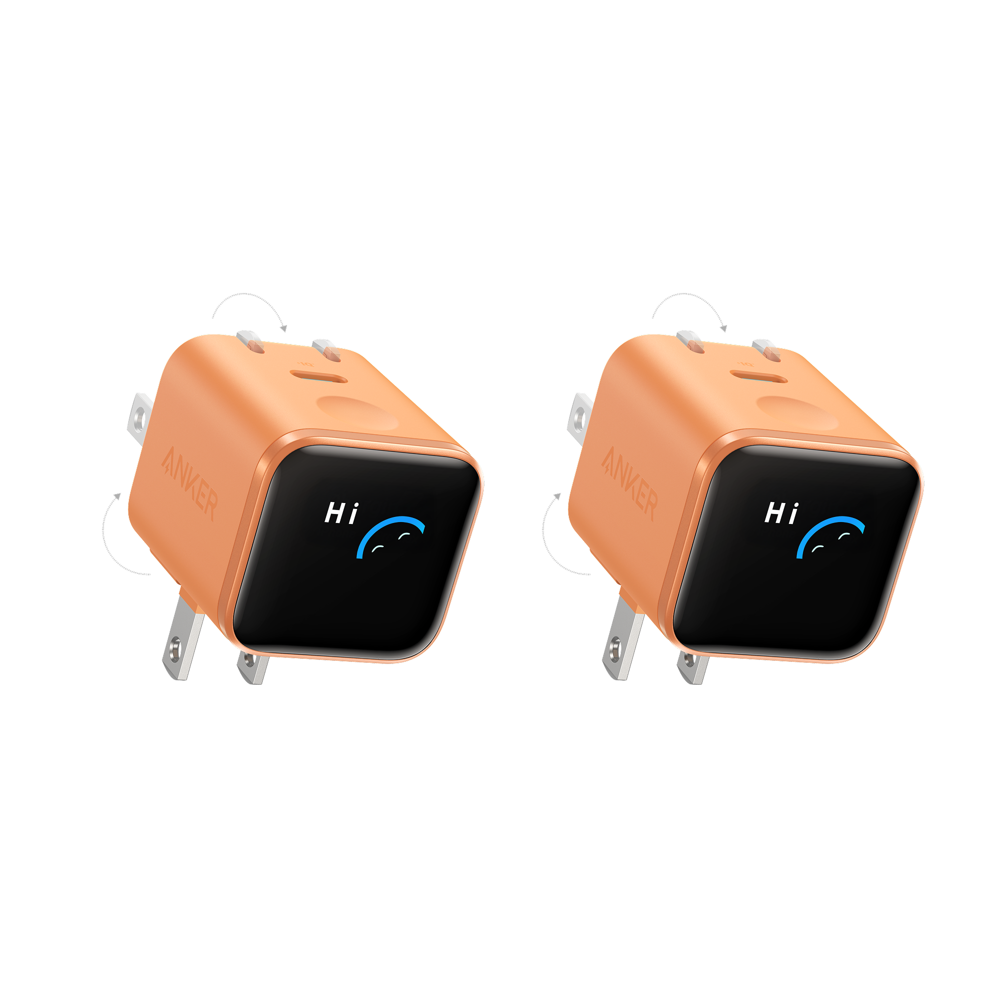 Anker Nano Charger (45W, Smart Display, 180° Foldable) P3 Orange | 2-Pack