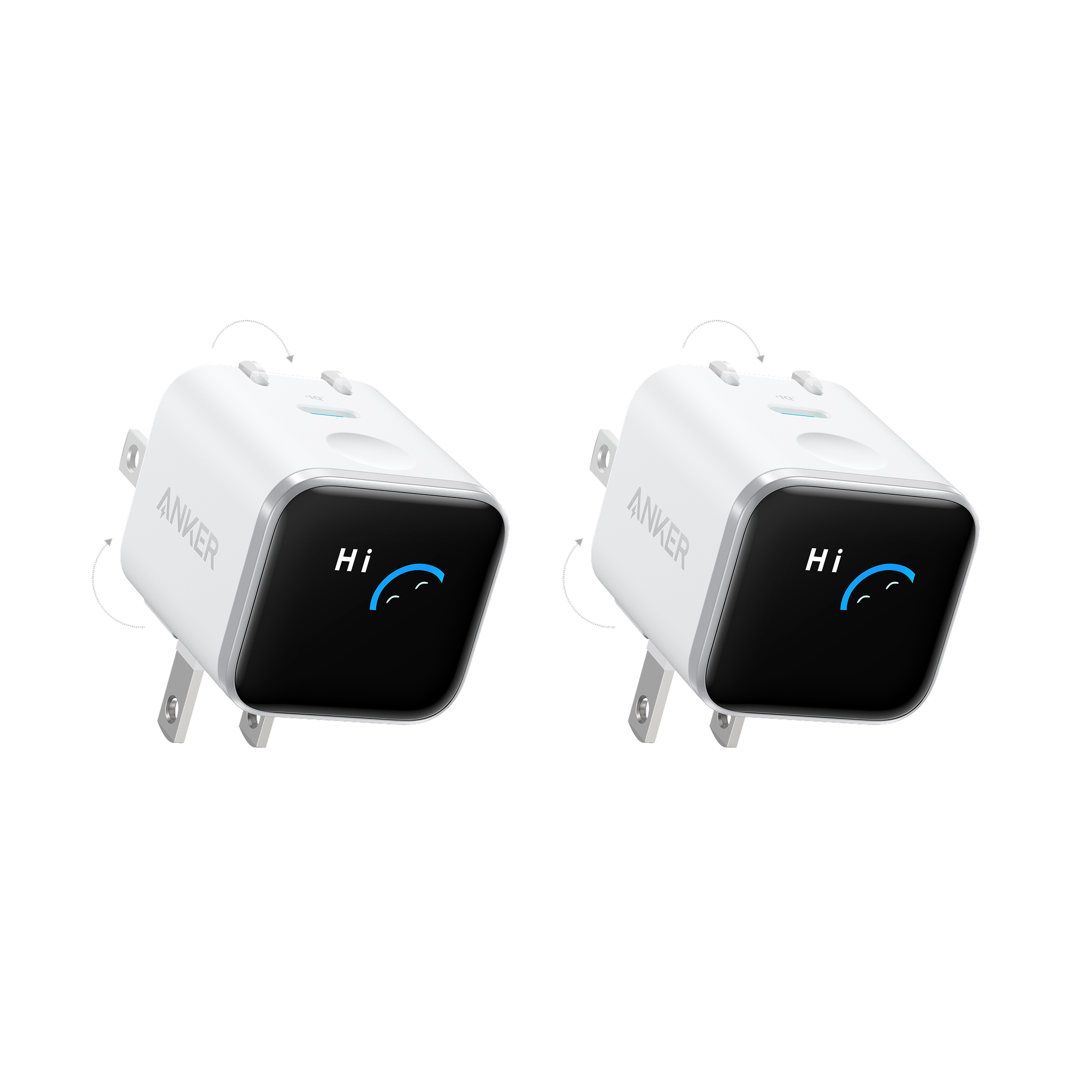 Anker Nano Charger (45W, Smart Display, 180° Foldable) P3 Aurora White | 2-Pack