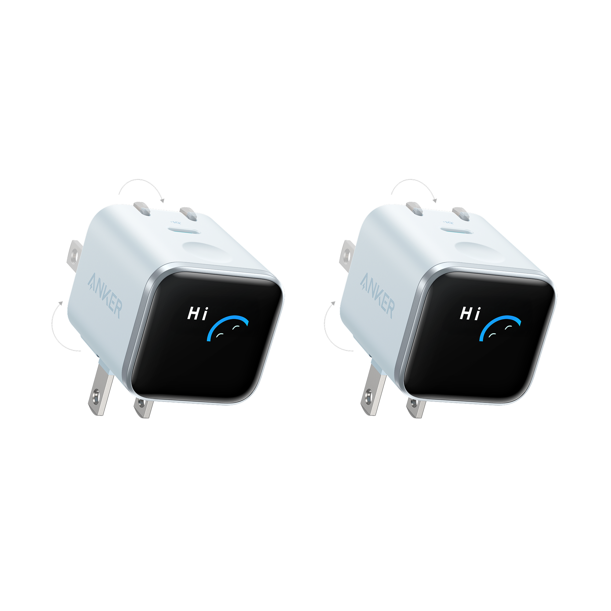 Anker Nano Charger (45W, Smart Display, 180° Foldable, 2-Pack) K8 Misty Blue