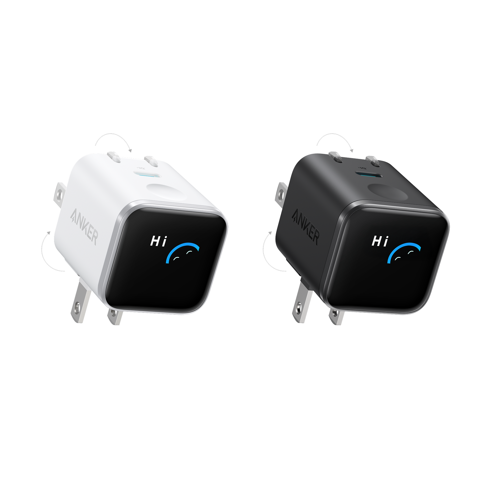 Anker Nano Charger (45W, Smart Display, 180° Foldable) P3 White + Black | 1-Pack Each