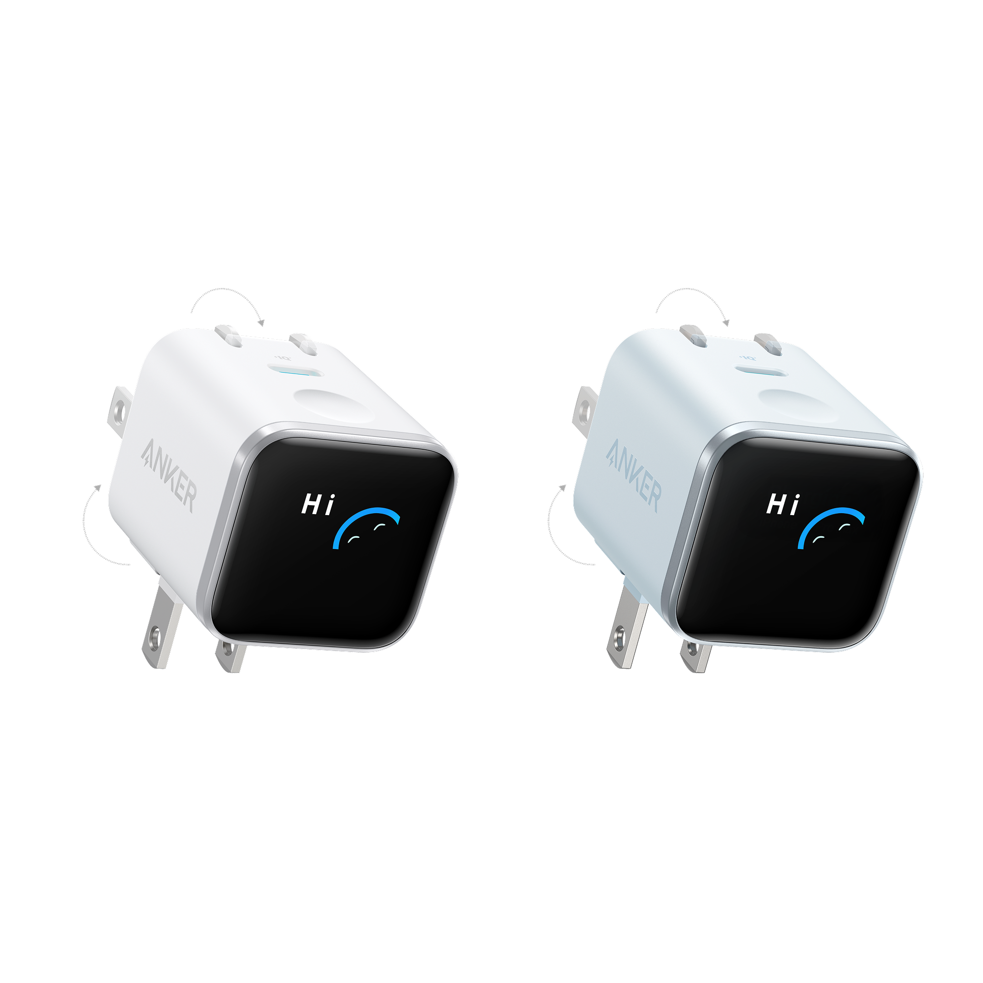 Anker Nano Charger (45W, Smart Display, 180° Foldable, 2-Pack) K8 Misty Blue + Aurora White