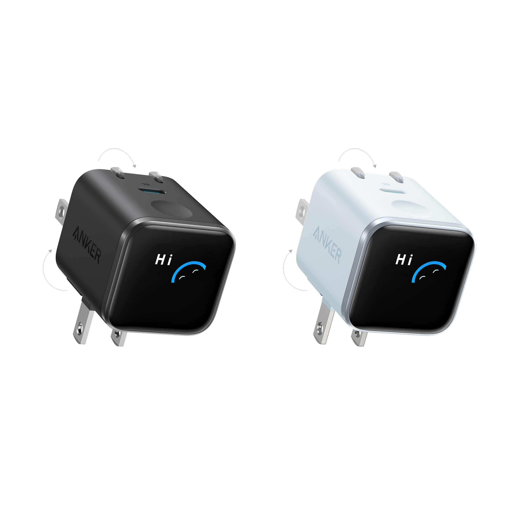 Anker Nano Charger (45W, Smart Display, 180° Foldable, 2-Pack) K8 Misty Blue + Black Stone