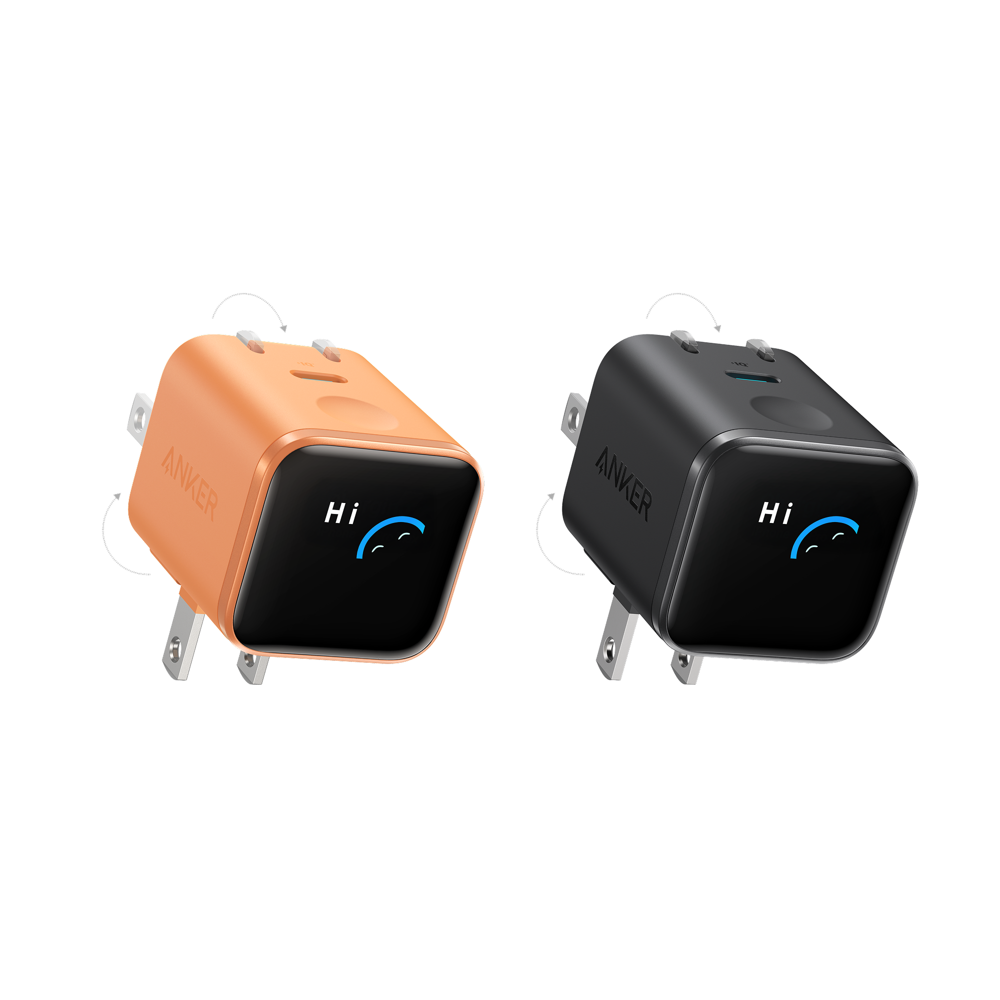 Anker Nano Charger (45W, Smart Display, 180° Foldable) P3 Orange + Black | 1-Pack Each