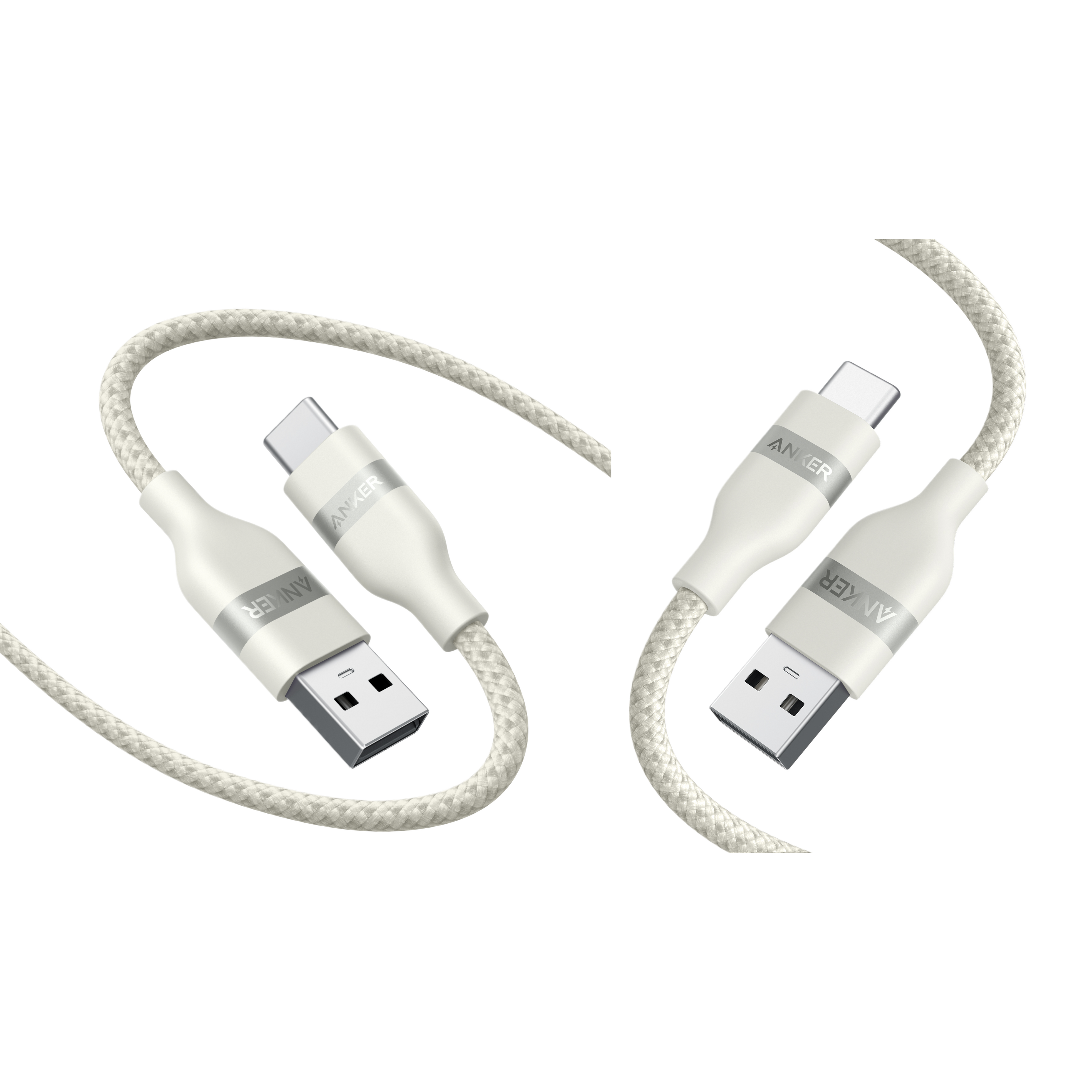 Anker USB-A to USB-C Cable (3 ft, Upcycled-Braided, 2 Pack） M2 White / 3 ft × 6 ft