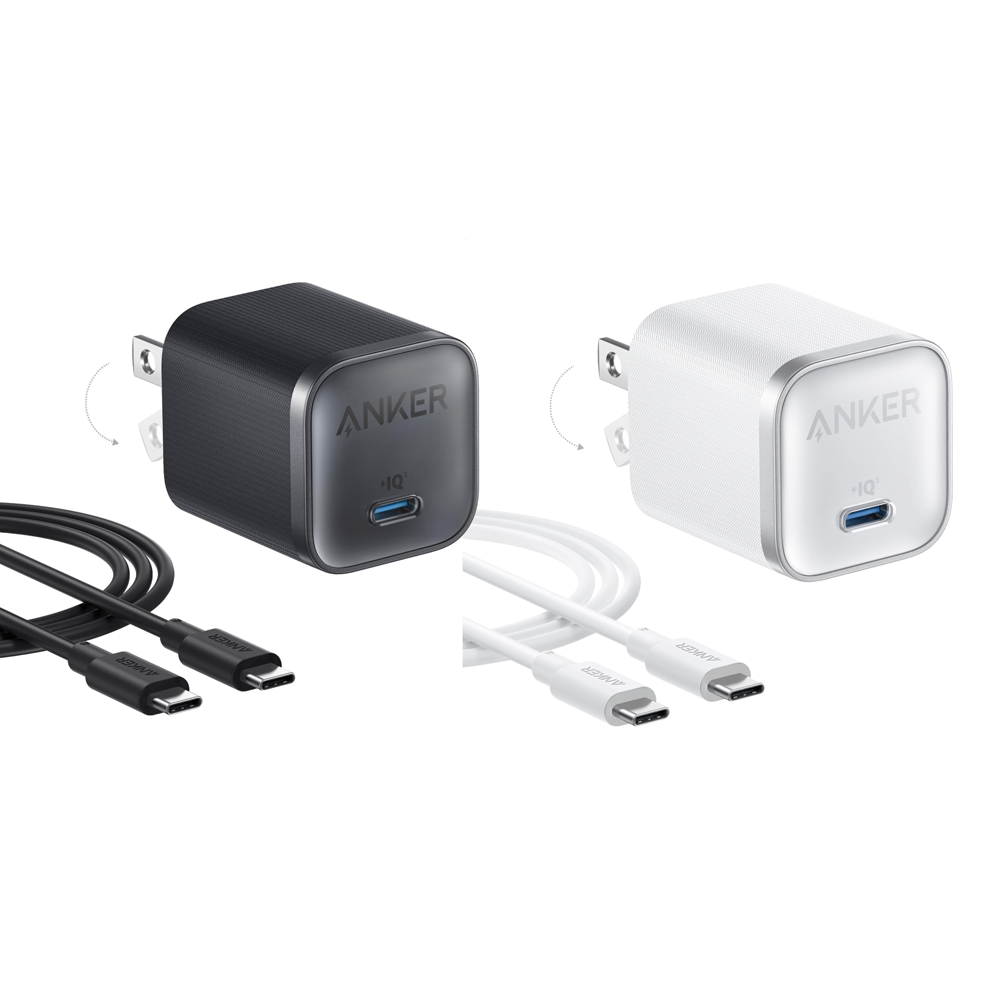 Anker Nano Charger (45W) with USB-C to USB-C Cable 2-Pack B0 Black and White