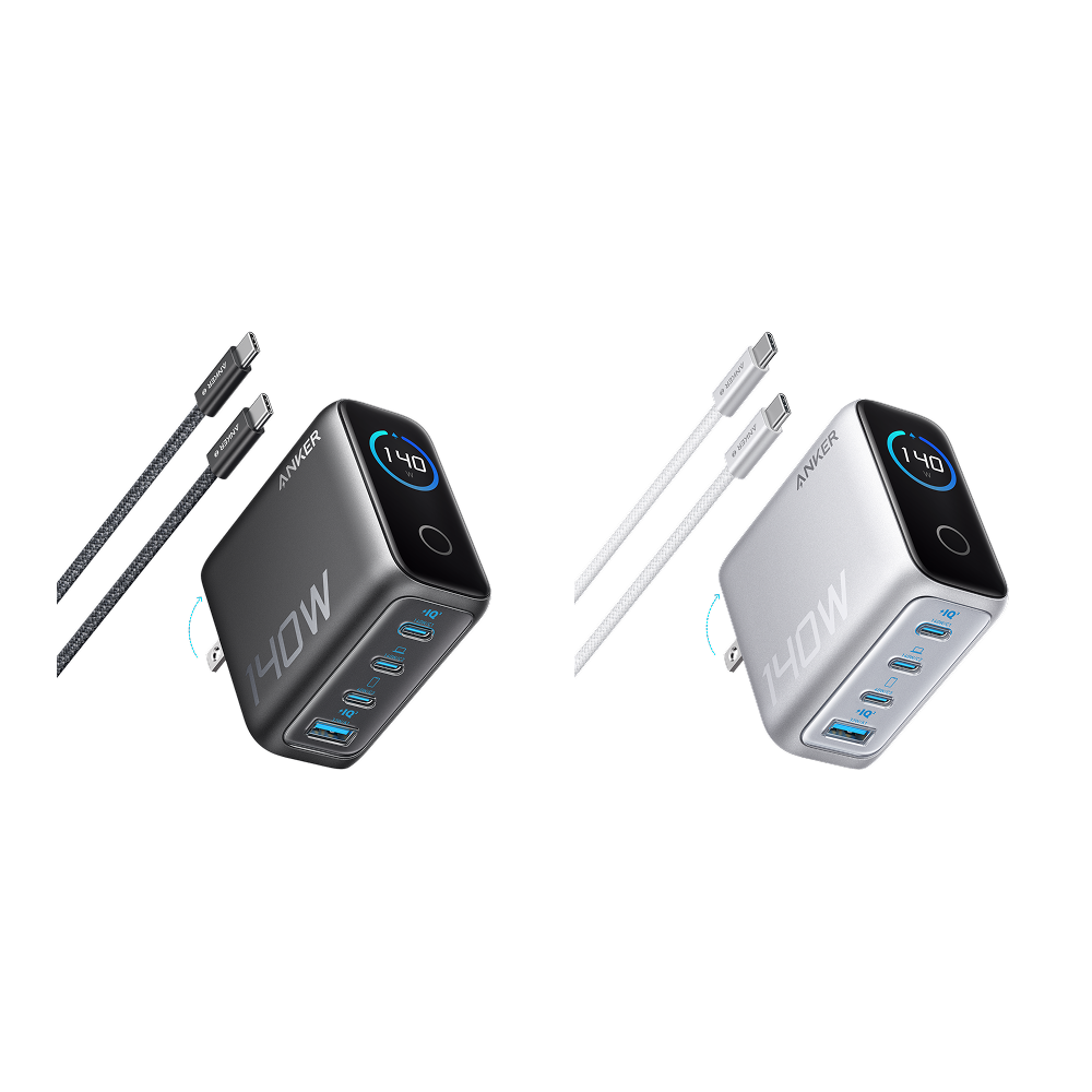 Anker Charger (140W, 4-Port, PD 3.1) with USB-C Cable(2-pack) B6 Dark Gray+Silver