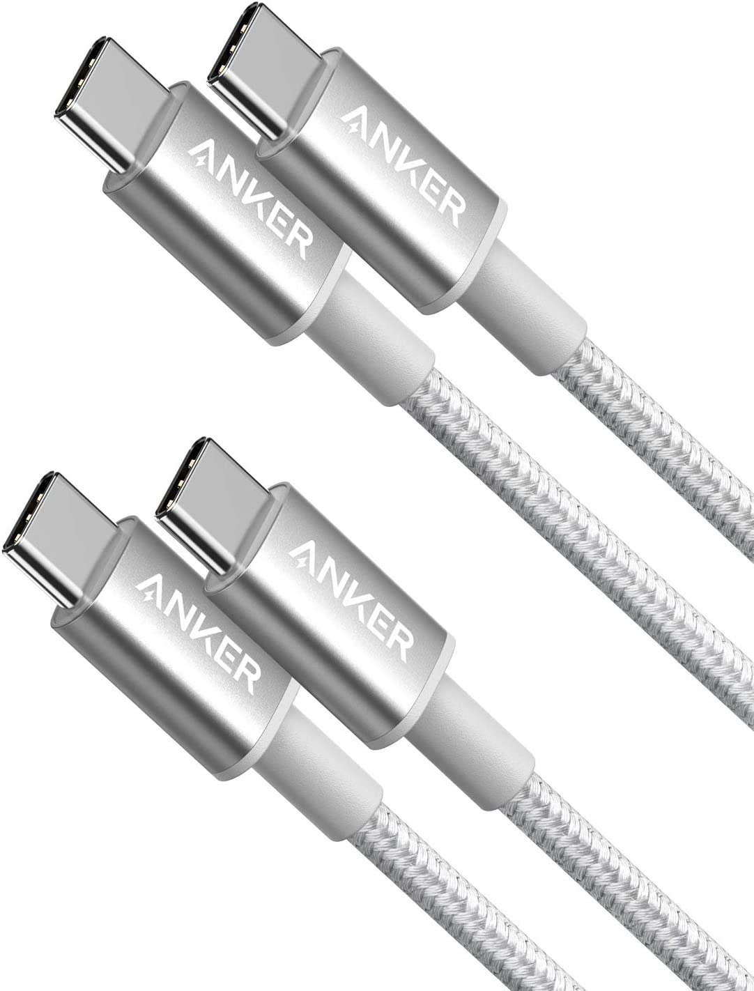 2-Pack Anker New Nylon USB-C to USB-C Cable (3 ft / 6 ft, 60W) L0 Silver / 3ft