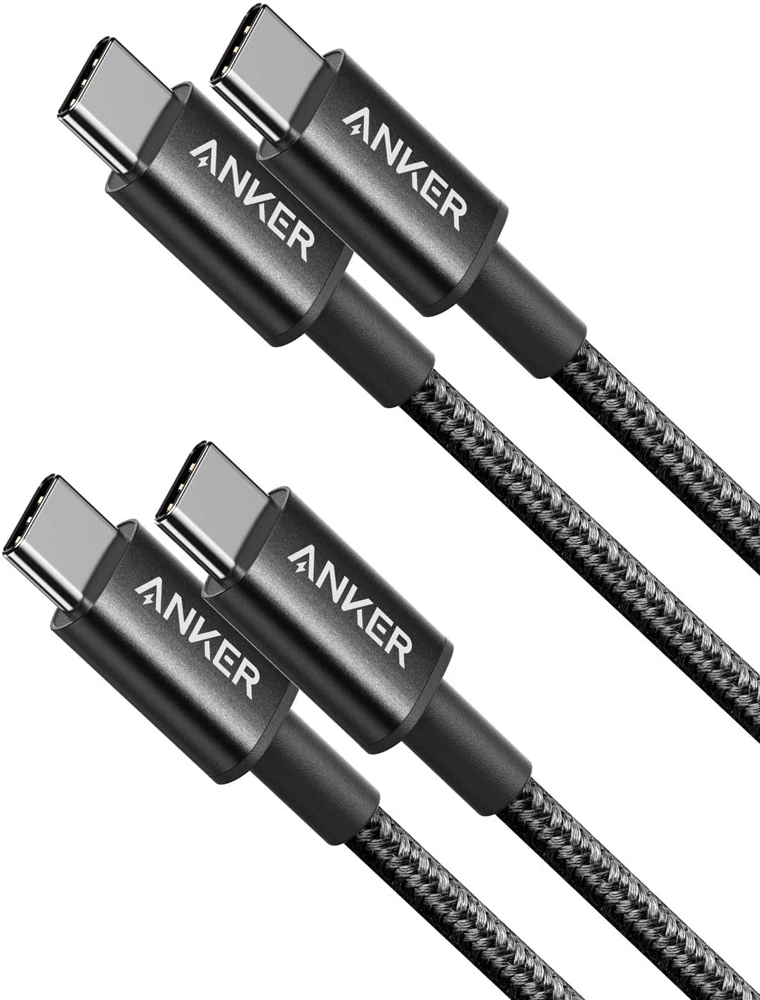 2-Pack Anker New Nylon USB-C to USB-C Cable (3 ft / 6 ft, 60W) L0 Black / 3ft