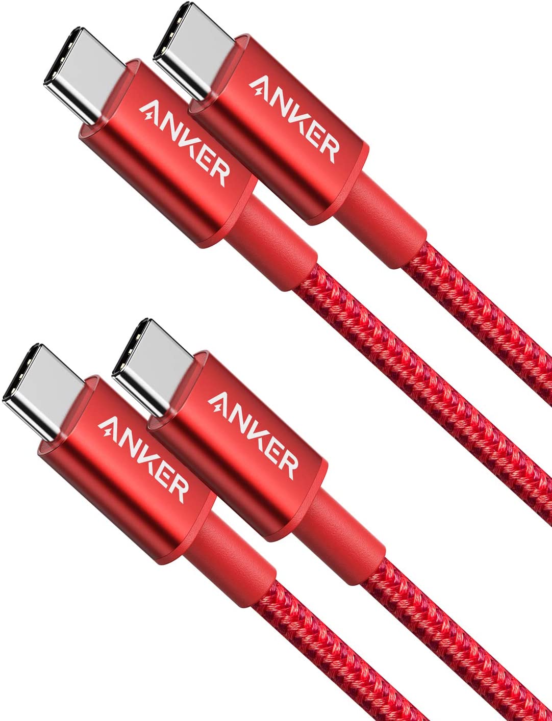 2-Pack Anker New Nylon USB-C to USB-C Cable (3 ft / 6 ft, 60W) L0 Red / 3ft